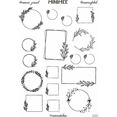 Minimee Samolepky MINIMEE journal - Černobílé květinové rámečky S041