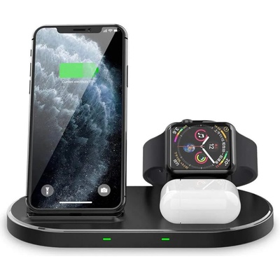 Tech-Protect W55 3in1 Wireless Charging Station - док станция и поставка за безжично зареждане на Qi съвместими устройства, Apple Watch и Apple AirPods (черен)