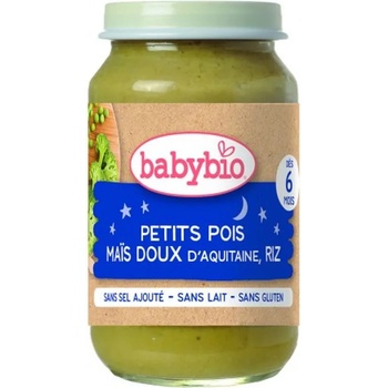 Babybio Био зеленчуково пюре Babybio - Грах, сладка царевица и ориз, 200 g (3288131500584)