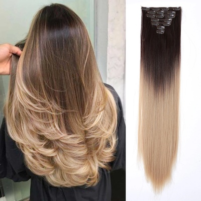 Vlasy clip in 7 pásov - medová blond ombré vlasové príčesky rovné 50 cm