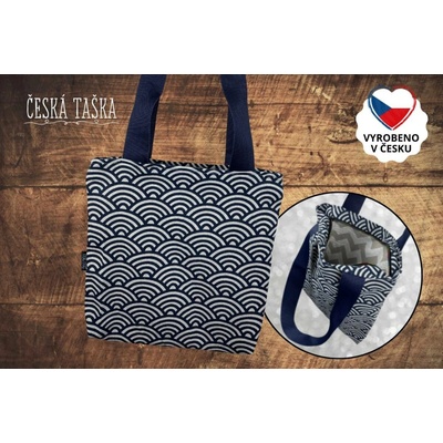 Česká Taška Taškokabelka WAVE blue L ručně šitá Česká Taška s šedou zigzag podšívkou a zipem 38×38 cm