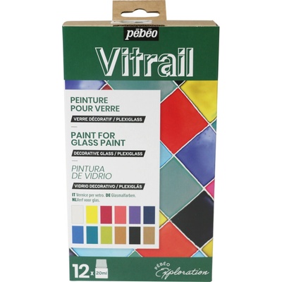 Pébéo Sada nevypalovacích barev na sklo Vitrail 12 x 20 ml