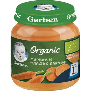 Nestle Моето първо пюре Nestle Gerber Organic - Морков и сладък картоф, 125 g (12458577) - ozone