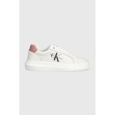 Кожени маратонки Calvin Klein Jeans YW0YW00823 CHUNKY CUPSOLE MONOLOGO W MONO LTH WN в бяло YW0YW00823 (YW0YW00823)