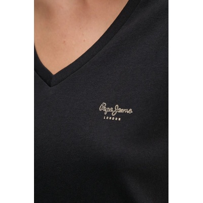 Памучна тениска Pepe Jeans FIORE V NECK в черно PL505948 (PL505948)