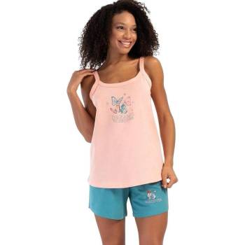 Дамска лятна макси пижама в розово и ментово с пеперуди