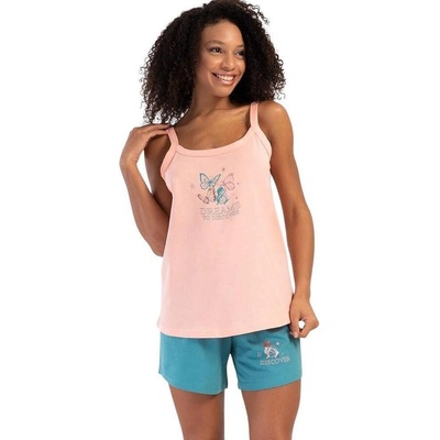 Дамска лятна макси пижама в розово и ментово с пеперуди