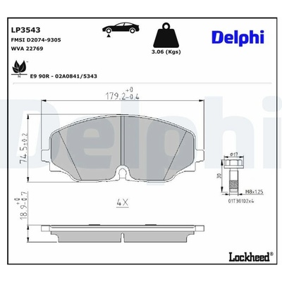 Sada brzdových destiček, kotoučová brzda DELPHI LP3543