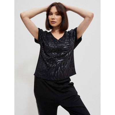 Moodo Черна дамска блуза с лъскав принт Moodo Moodo | Cheren | ЖЕНИ | XS