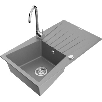 Mexen Cesar гранитна мивка с 1 отделение с отцедник и кухненски смесител Telma, сив - 6514-71-670200-00 (6514-71-670200-00)