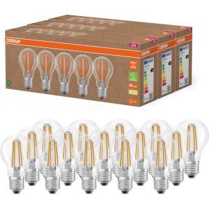 OSRAM highly efficient LED lamps with energy efficiency class A, value pack with 15 bulbs, replaces conventional 60W light bulbs, warm white (2700K), E27, filament glass - 4099854297601