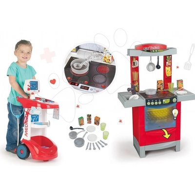 SMOBY 24475-2 zvukový lekársky vozík s tlakomerom a 12 doplnkami+elektronická kuchynka Cook'Tronic Tefal so zvukmi a svetlom