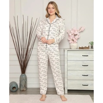 Image 1 of Памучна пижама с райе и надписи