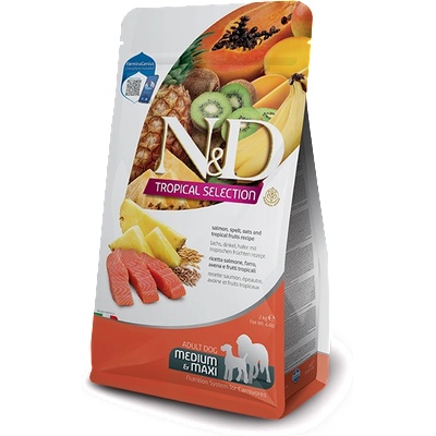 N&D N&D Tropical Selection Dog Adult Medium & Maxi Salmon and Tropical fruits за средни и едри породи със сьомга, спелта, овес и тропически плодове 2kg