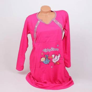 Image 1 of Нощница за кърмачки в цикламено с щъркел и бебе