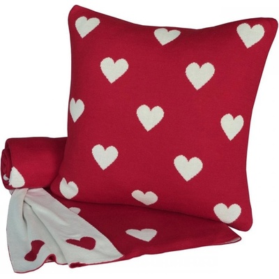 SCANquilt Deka pletená Design srdiečka červená biela 130x190