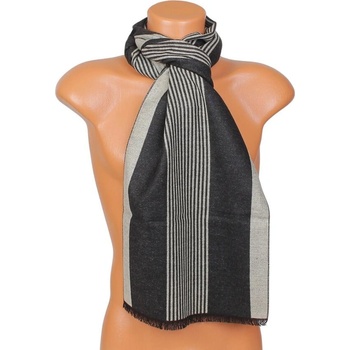 Мъжки кашмирен шал с раиран десен в светлосиво и черно