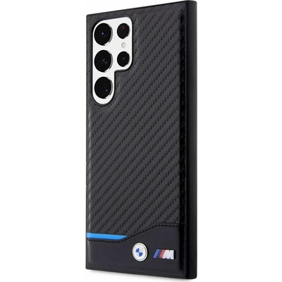 BMW M Collection PU Carbon Blue Line Leather Hard Case - кожен кейс за Samsung Galaxy S23 Ultra (черен)