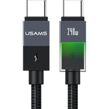Usams SJ775 opletený nabíjecí a datový kabel s podsvícením USB-C na USB-C 1,2m černý