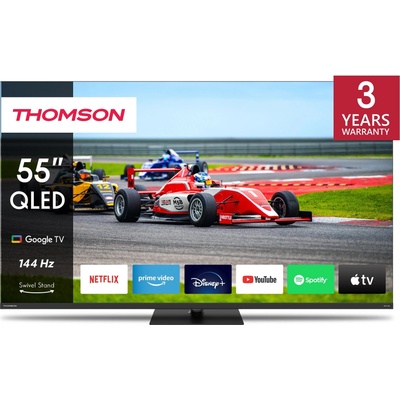 Smart QLED Pro TV 55"; Google TV; 3840 x 2160 (4K UHD), DLED, 144 Hz, DVB-T/T2/C/S/S2, HDR10, Wi-Fi, Bluetooth, LAN, HDMI 4 (2.1), USB 2 (2.0) + 1 (3.0), Central Swivel Stand, Black (55QG7C14)