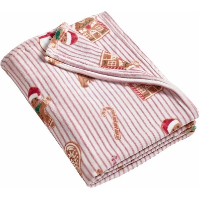 Catherine Lansfield Červená/v prírodnej farbe deka s vianočným motívom Christmas Gingerbread Stripe 170x130