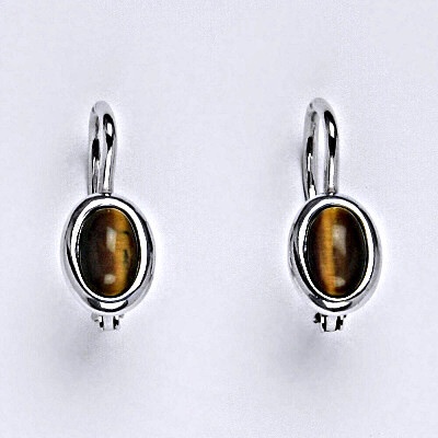 Čištín Zlaté náušnice, bílé i žluté zlato, přírodní Tygří oko 6x4 mm , NK 1353