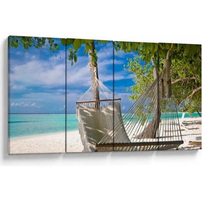 Obraz - Houpací síť na pláži, Čtyřdílný 160x80 cm – Hledejceny.cz