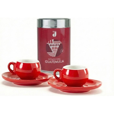 Danesi Duo Plus Set Red Guatemala Bean - Касета за тъмно кафе на зърна 250 г + 2 чаши и 2 чинийки - червени