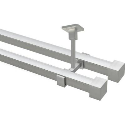 OK-GarnýžeCZ Garnýž kovová hranatá dvouřadá 20x20mm Klasik satina 220 cm do stropu / na tunýlek - bez kroužků