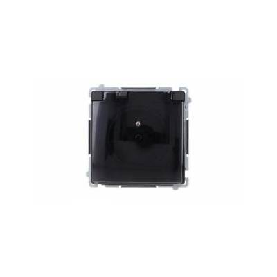 Simon Basic Socket socket with ground, with prad track, IP44 (modul) screw terminals flap transp. black BMGZ1BZ. 01/49A
