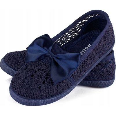 Ľahké vzdušné čipkované tenisky s mašličkou tmavomodré