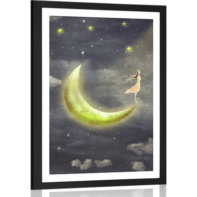 Plakát s paspartou dívka na měsíci - 60x90 no frame