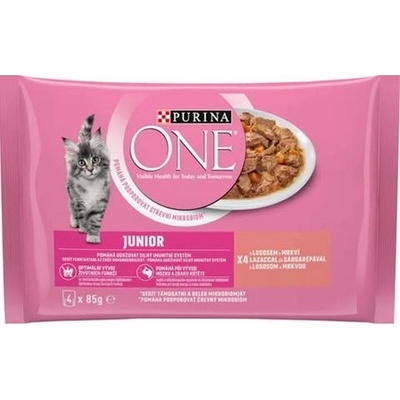 PURINA ONE cat Junior mini filetky s lososom a mrkvou v šťave 4 x 85 g