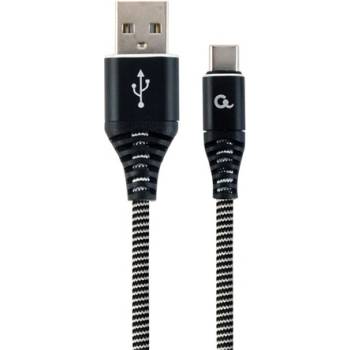 Gembird CC-USB2B-AMCM-1M-BW Премиум памучна оплетка на Type-C USB кабел за зареждане и пренос на данни 1 м черен/бял (CC-USB2B-AMCM-1M-BW)