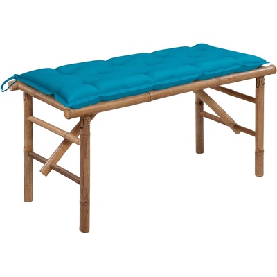 vidaXL Сгъваема градинска пейка с възглавница, 118 см, бамбук (3063868)