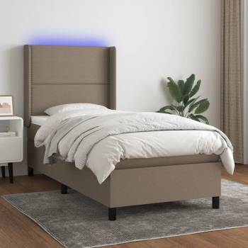vidaXL Боксспринг легло с матрак и LED, таупе, 90x200 см, плат (3138209)