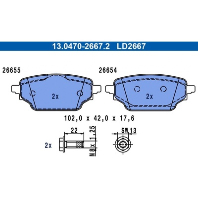 Sada brzdových platničiek kotúčovej brzdy ATE Ceramic 13.0470-2667.2