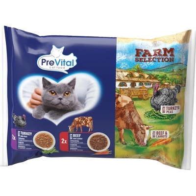 PreVital Cat Farm Selection hovězí a krůtí v omáčce se zeleninou 4 x 85 g