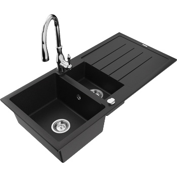 Mexen Andres гранитна мивка с 1, 5 камери и отцедник и кухненска батерия Savita, (6515-77-672601-00)