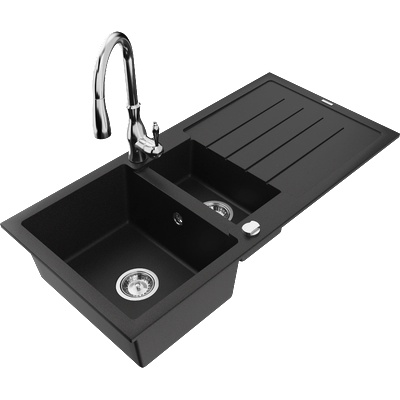 Mexen Andres гранитна мивка с 1, 5 камери и отцедник и кухненска батерия Savita, (6515-77-672601-00)