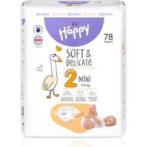 Bella Baby Happy Soft&Delicate еднократни пелени с каналчета Mini 3-6 kg 78 бр