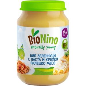 BioNino Био пюре BioNino - Зеленчуци с паста и пилешко месо, 8 м+, 190 g (BN2331) - baby