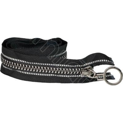 Zip kostěný dělitelný černý stříbrný 60 cm