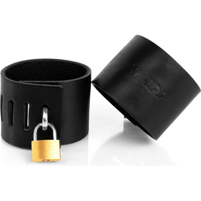 Whips Primal Bond Cuffs With Padlock Large Black, kožené putá s 2 zámkami