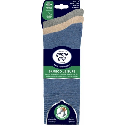 Gentle Grip 3 páry dámske ponožky BAMBUS bez gumičiek s froté chodidlom MIX