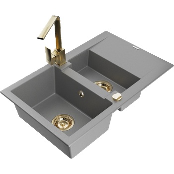 Mexen Gaspar гранитна мивка 1, 5-камерна с отцедник и кухненски смесител Rita, сив - 6507-71-670300-50 (6507-71-670300-50)