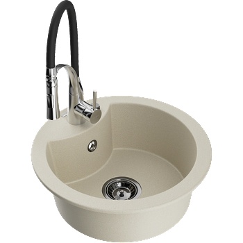 Mexen Diego гранитна мивка с 1 отделение и кухненски смесител Aster, бежов - 6512-69-73450-07-B (6512-69-73450-07-B)