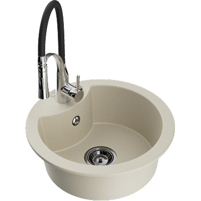 Mexen Diego гранитна мивка с 1 отделение и кухненски смесител Aster, бежов - 6512-69-73450-07-B (6512-69-73450-07-B)