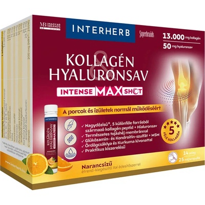 Interherb Intense MAX Tekutý kolagénový shot s kyselinou hyalurónovou so sladidlom pomarančová príchuť 14 x 25 ml