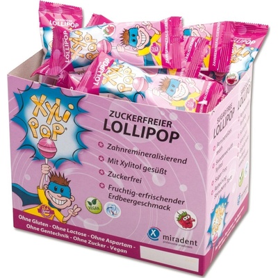Miradent XyliPOP Lízanka s xylitolom príchuť jahoda Strawberry 50 x 6 g